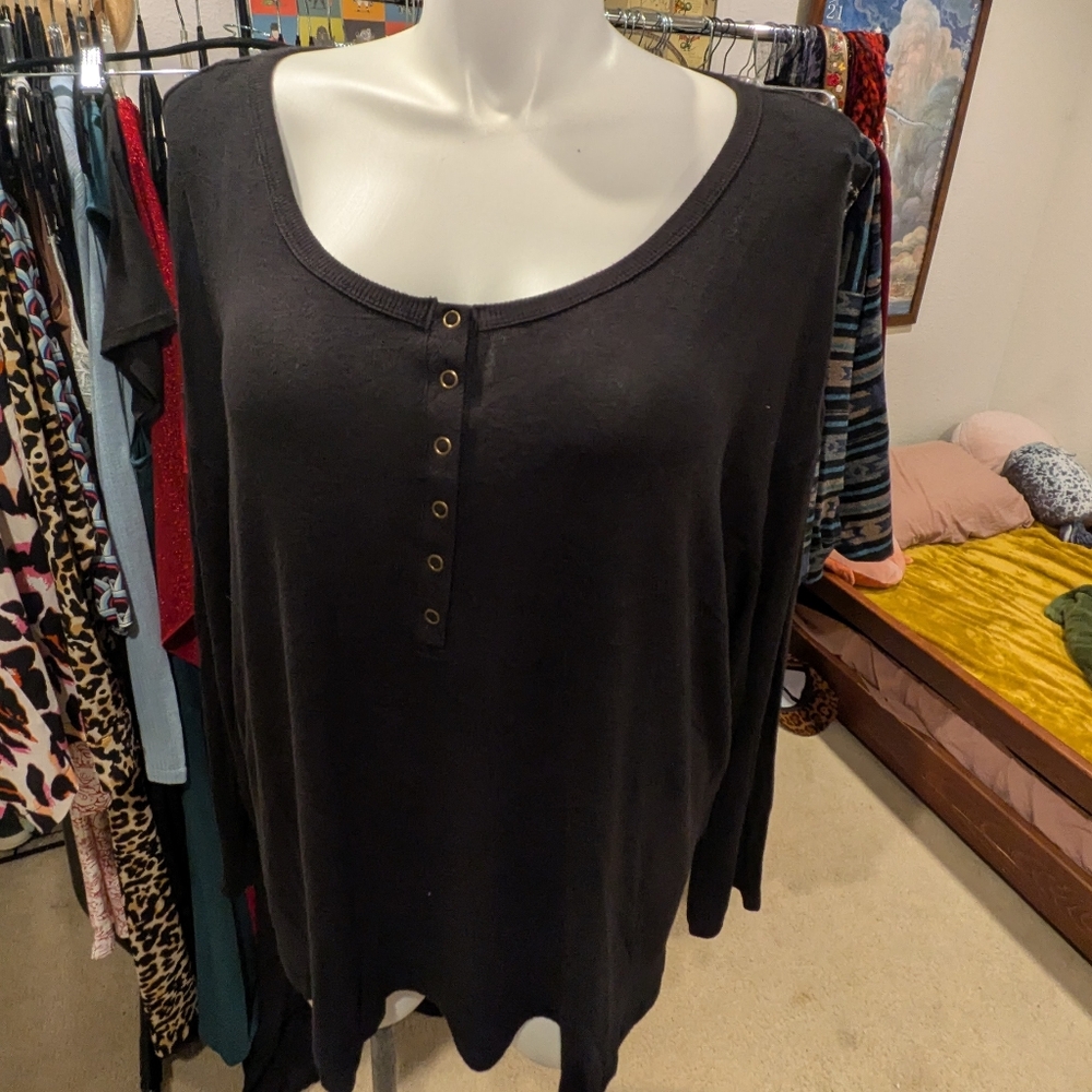 Ambrielle Black Button-Down Sleep Shirt - XXL - Picture 1 of 4